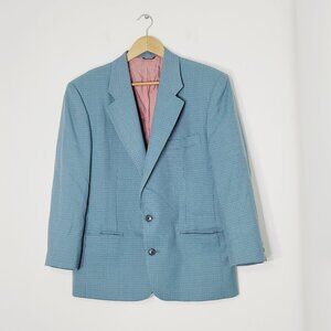 Vintage Men's Blue Lined Houndstoot Retro Long Sleeve Regular Fit Suit Jacket